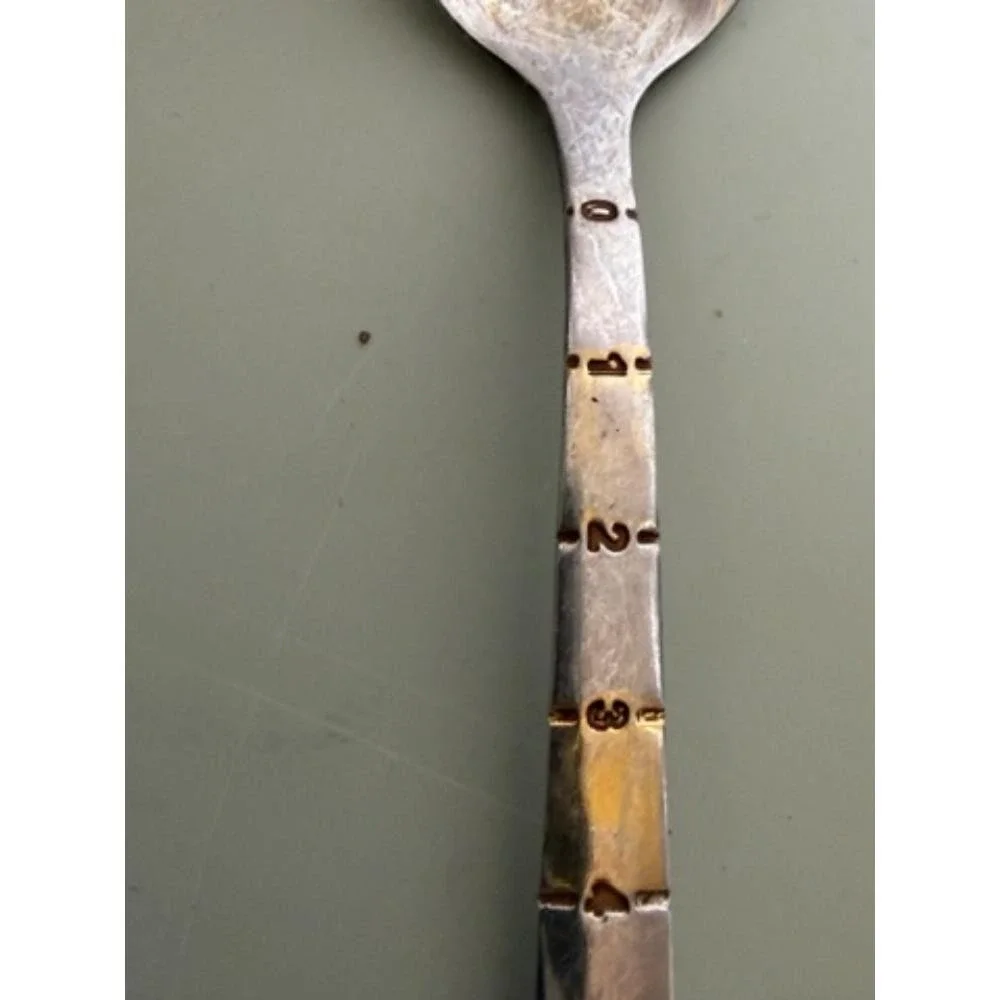 Set of 5 SSGP 18/10 Stainless Steel Gold Silver Ruler Design Teaspoons Flatware